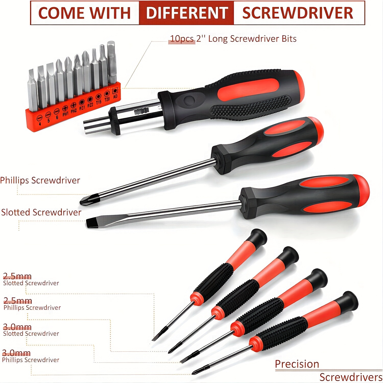 148pcs home tool kit complete hand repair set with portable case ratchet screwdriver pliers wrench tester perfect gift for diy enthusiasts men women red Product details 5