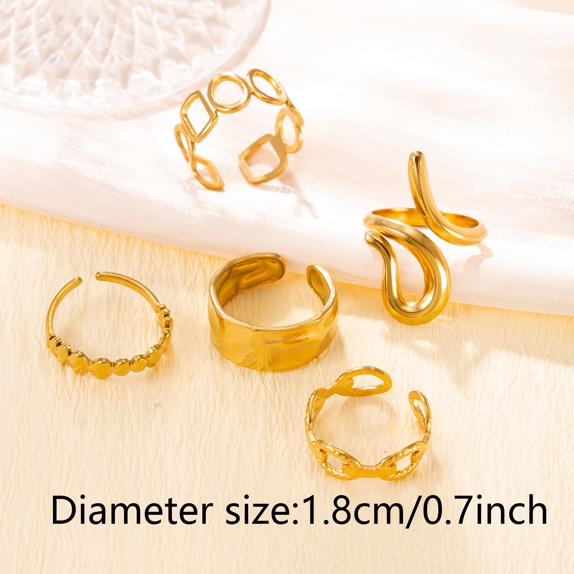 5pcs Y2K Hip-Hop Style Stainless Steel Ring Set