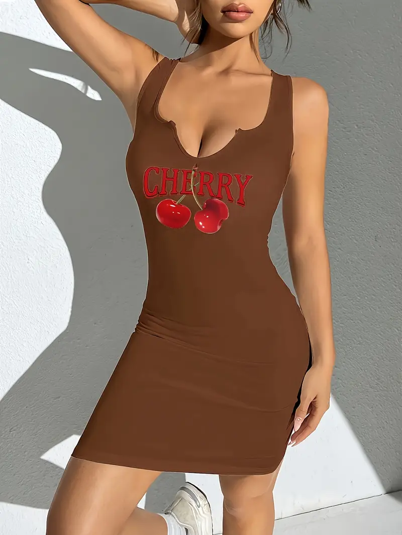 cherry print notched neck tank dress casual sleeveless - Temu Mauritius cherry print notched neck tank dress casual sleeveless - Temu Mauritius