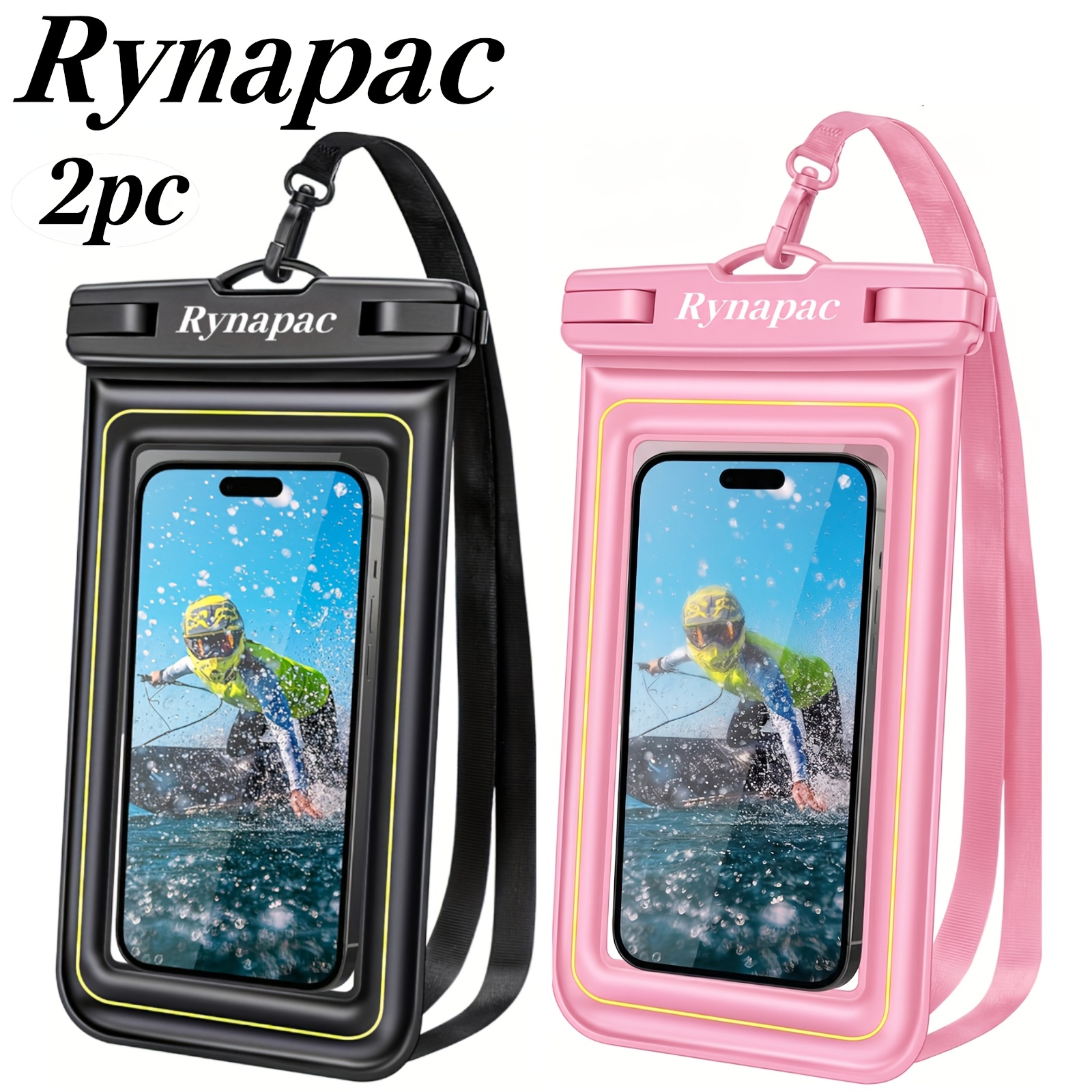 TEMU Rynapac 2pcs Floating Phone Case Set, Touchscreen And Compatible Dry Pouch For Surfing Swimming Beach, Clear Smartphone Protector Cover For