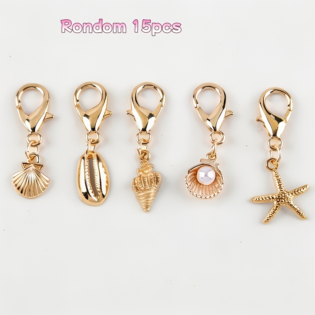 TEMU Random 15pcs Series Keychain, Featuring Scallop, Conch, Starfish, Shell, Pendants, Alloy Material Lobster Clasp Accessories, Vacation-themed Bag