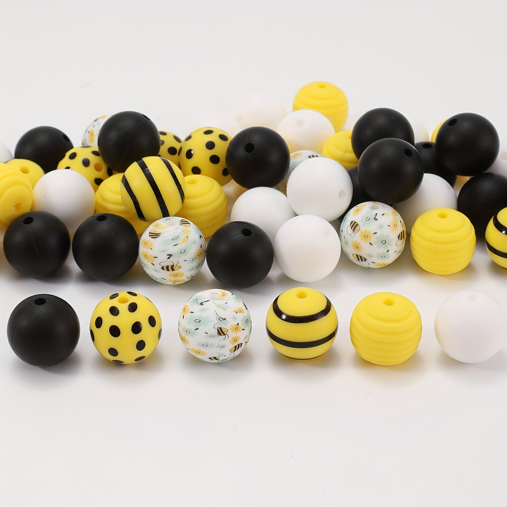 

55pcs Bee Themed Silicone Beads Multiple Styles For Jewelry Making Diy Beaded Necklace Bracelet Key Bag Chain Beaded Decors Jewel Accessories