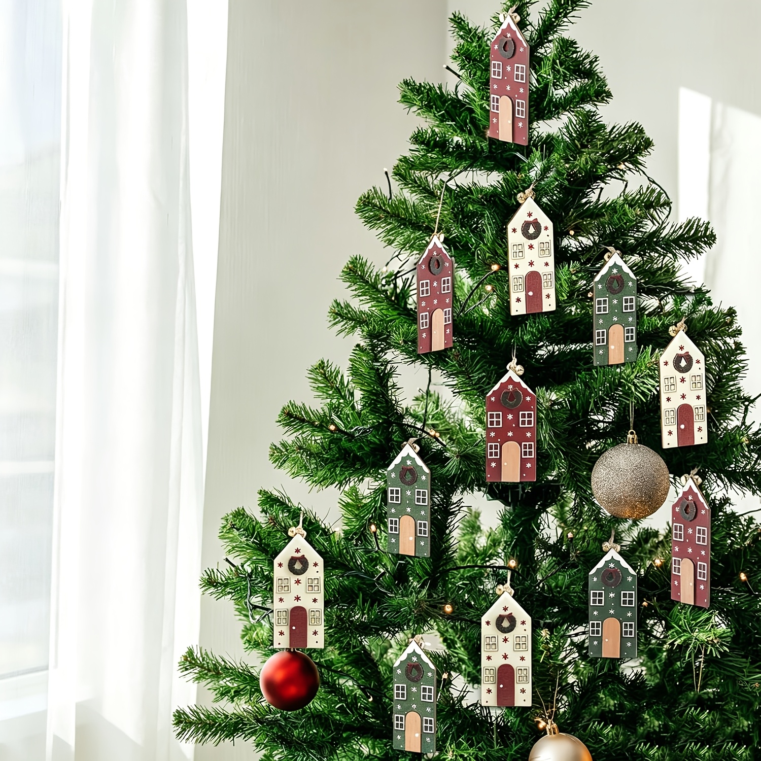 TEMU 12/24 pezzi Ornamenti da appendere alla porta della di Natale in legno, etichette per albero di Natale in stile , legno per artigianato, piccolo