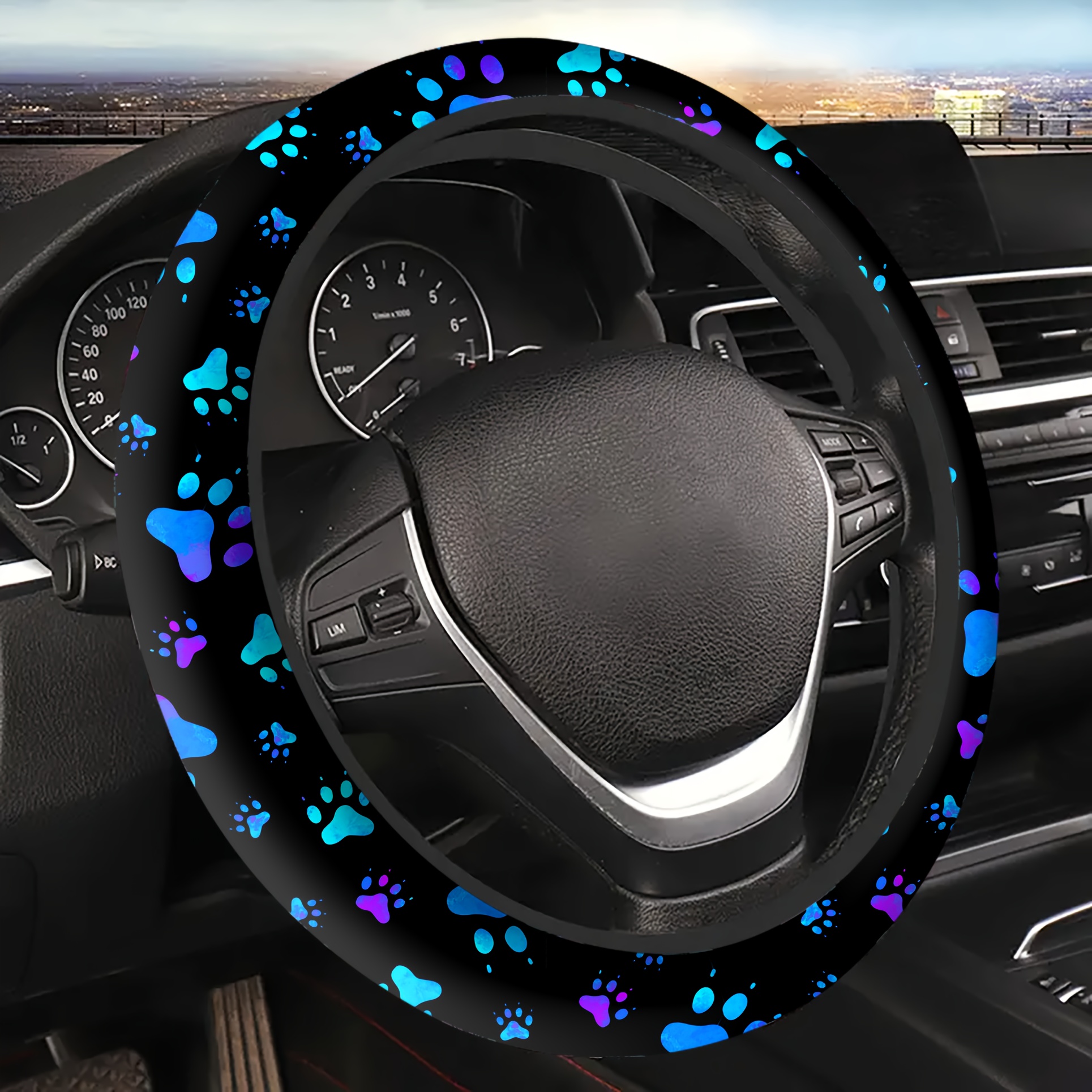 

Cute Dog Paw Print Steering Wheel Cover - Non-slip, Thickened 15" Fit For Suvs & Sedans, Neoprene Car Accessory