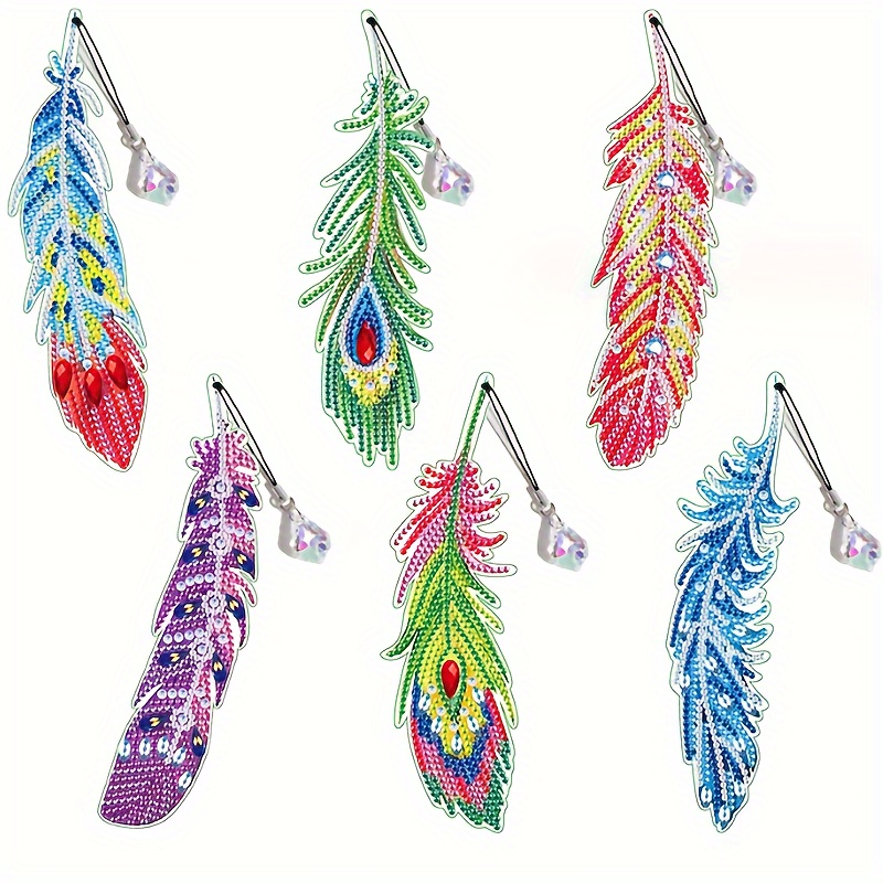 E-shop 6 Stück Diamant Malerei Lesezeichen Federpunkt Bohrer Lesezeichen mit Kristall Anhänger Diamant Kunst Set Geeignet für Lesebegeisterte