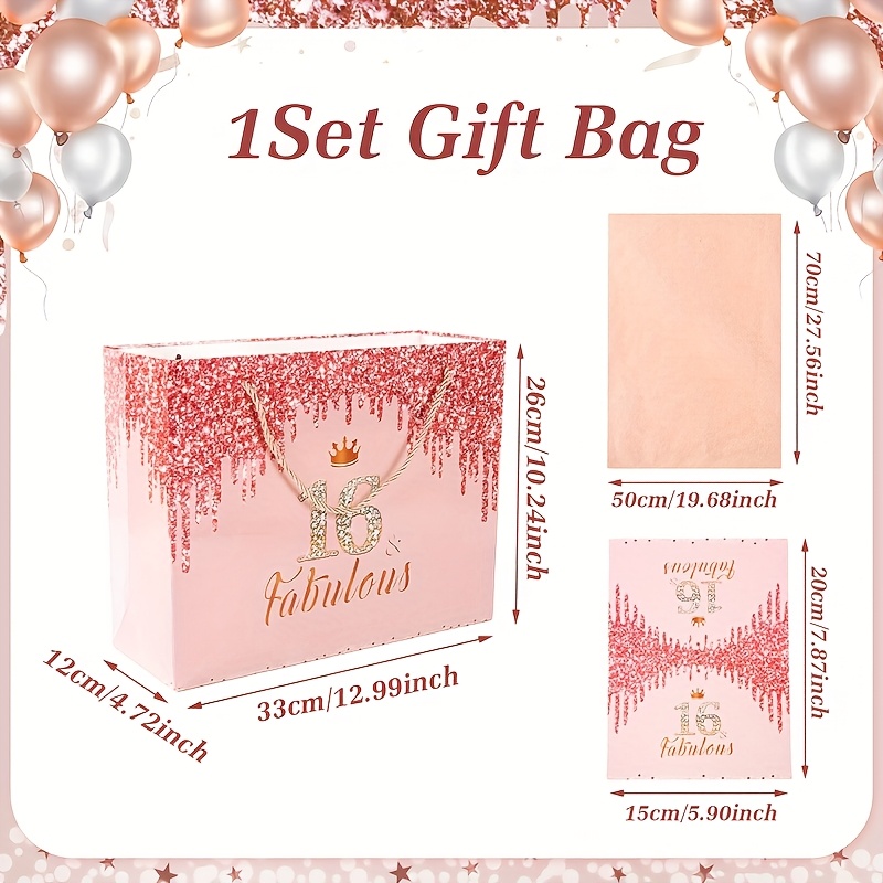 TEMU Set,rose Golden 16th Birthday Handheld Bag,including Greeting Card Snow Pear Paper,16 Years Old Birthday Party Supplies,happy Birthday Party TEMU Set,rose Golden 16th Birthday Handheld Bag,including Greeting Card Snow Pear Paper,16 Years Old Birthday Party Supplies,happy Birthday Party