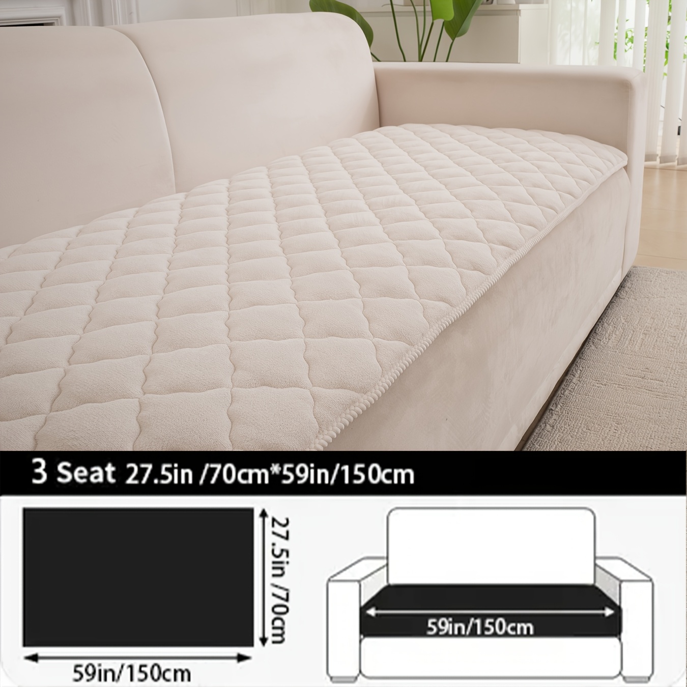 TEMU 1pc Wavy Diamond Plush Sofa Cover Suitable For 3/4-seater & Sectional Sofas, Quilted Soft Fluffy Fabric With Wavy, Pet-friendly Fit Couch