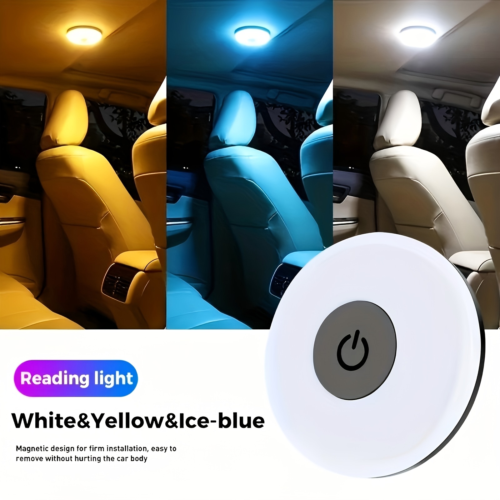 1pc USB Rechargeable LED Car Reading Light, 3 Color Ambient Ceiling Lamp with Magnetic Installation, 5V Operating Voltage, 250mAh Lithium Polymer Battery, for Front and Rear Car Interior Lighting