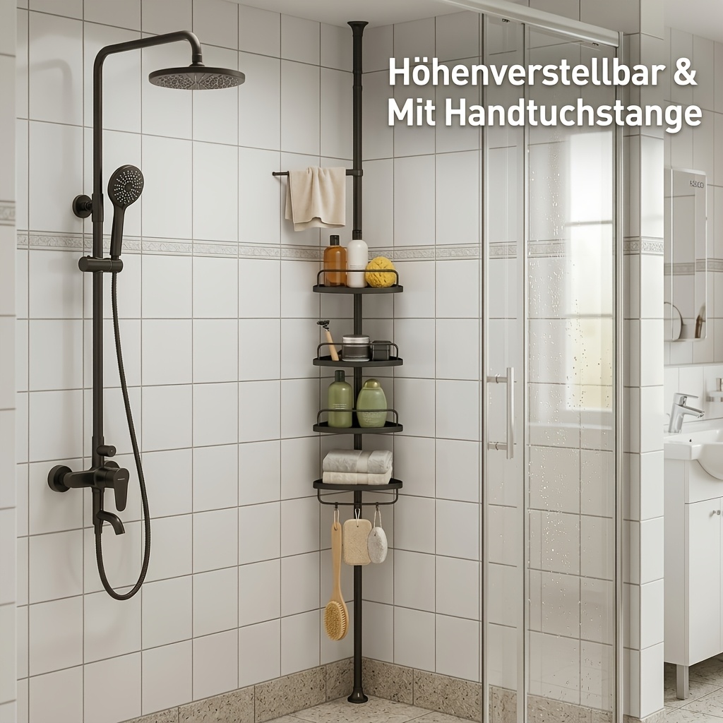 Image of Shower Corner Shelf 4-tier Bathroom Shower Shelf 85-305cm Adjustable Shower Caddies Bathroom Organiser, Shower Caddies