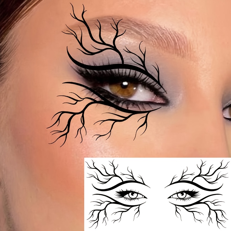 TEMU 1 Hoja de Tatuajes Temporales de Cara para Halloween, Pegatina de de Ojo, , de Ojos y Delineador, Tatuajes Falsos Realistas y Espeluznantes,