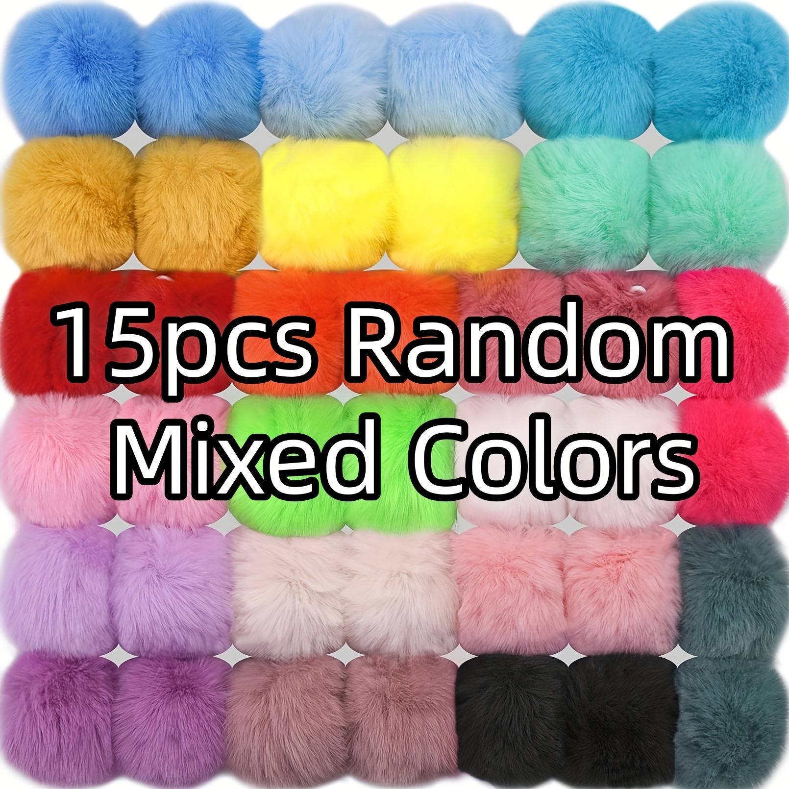 TEMU 15 pièces Pompons en fausse fourrure de 2,36 pouces avec boucles élastiques, boules en tissu duveteux pour bricolage, décorations pour chapeaux,