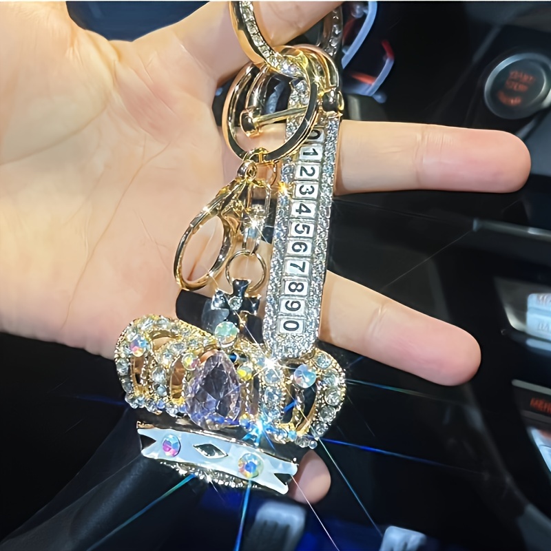 

Rhinestone Crown Keychain, Bling Car License Anti-lost Sticker, Pe Film Box, Car Keychain, Vehicle Accessory, Bag Charm, Accessory