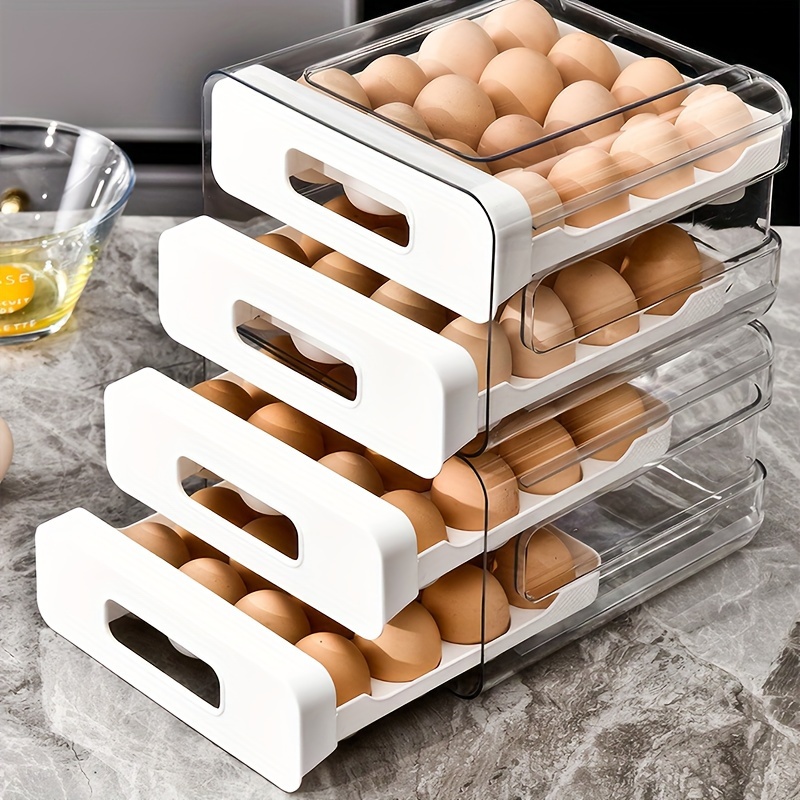 

Large 32-grid Transparent Double-layer Egg Storage Box With Drawer - Pet+pp Material, Ideal For Refrigerator Organization, Eggs Fresh & Organized, Egg Holder For Refrigerator