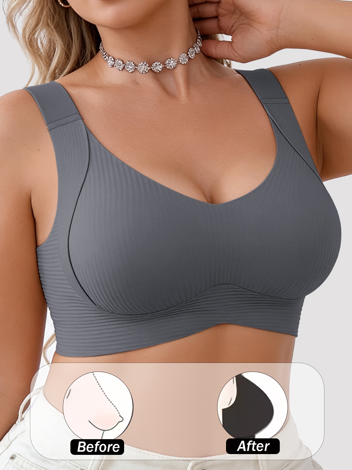 item picture womens plus size lift support bra anti sagging adjustable breathable seamless wire   removable padded high support straps multiple colors   moisture wicking stretch fabric suitable for wearing in daily casual sports settings like
