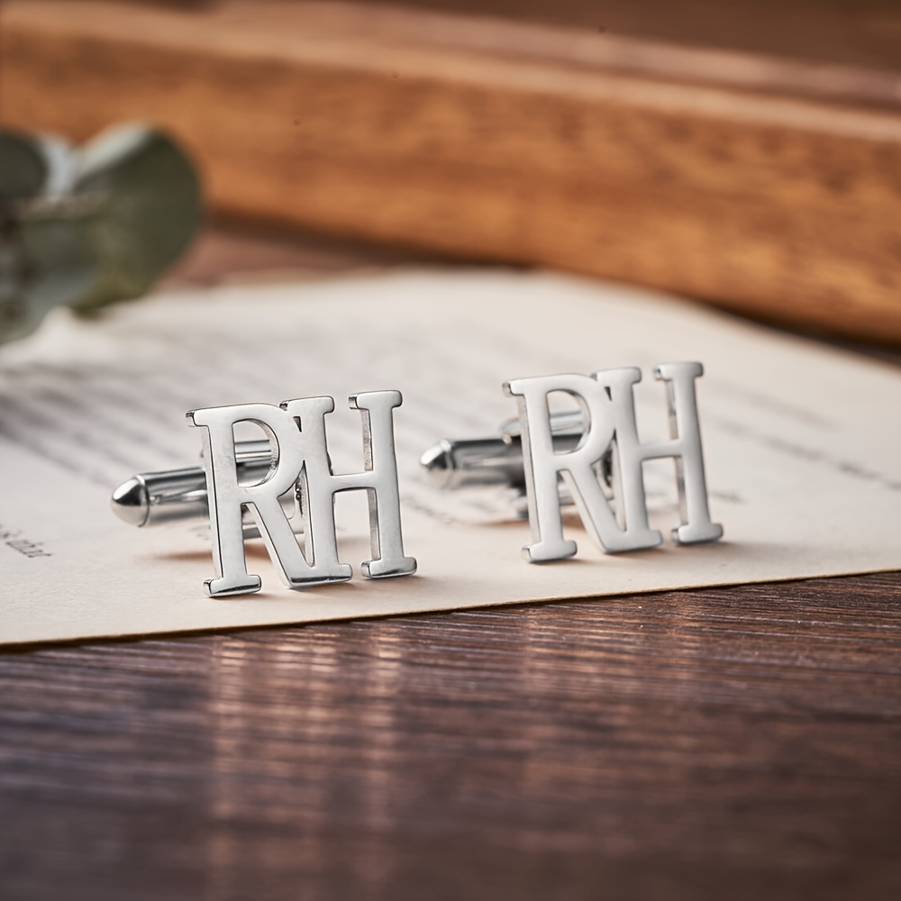 TEMU Elegant Personalized Stainless Steel Cufflinks - Custom Initial Letter Design, Couples Matching Cufflinks Set, Suit Shirt Accessory, Fashionable