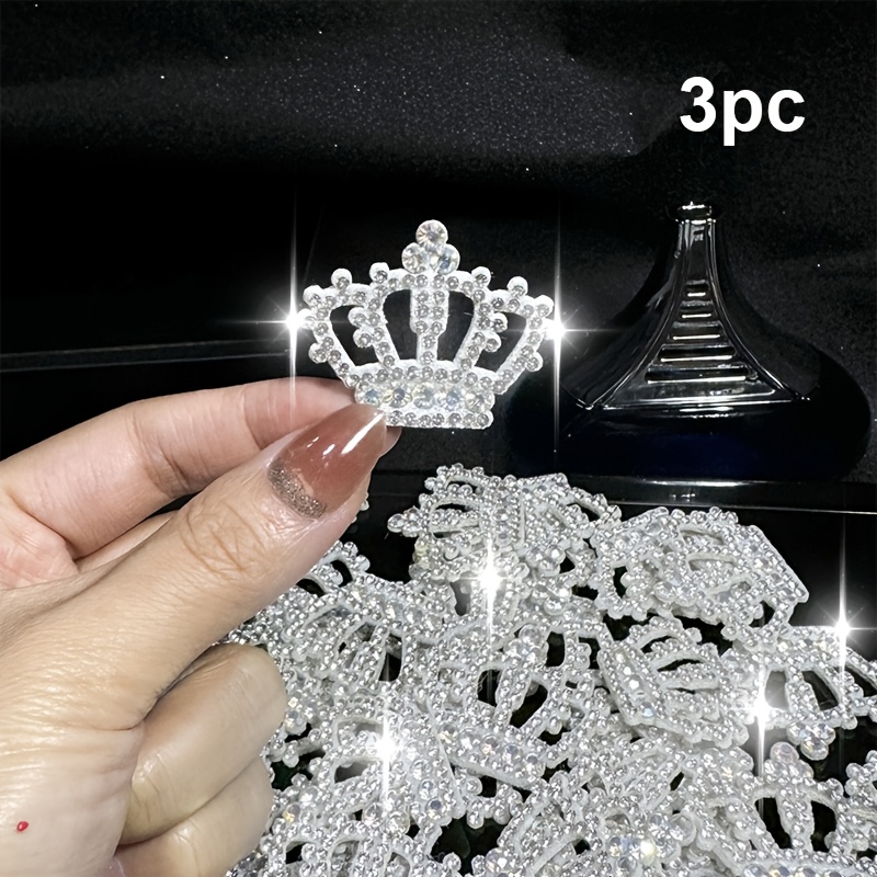 Image of 3pcs Set Of Diamond Small Crown Rhinestone Patches, Rhinestone Iron-on Patch, For Jeans, Bags, Shoes, Hats And Coat Fashion Additions