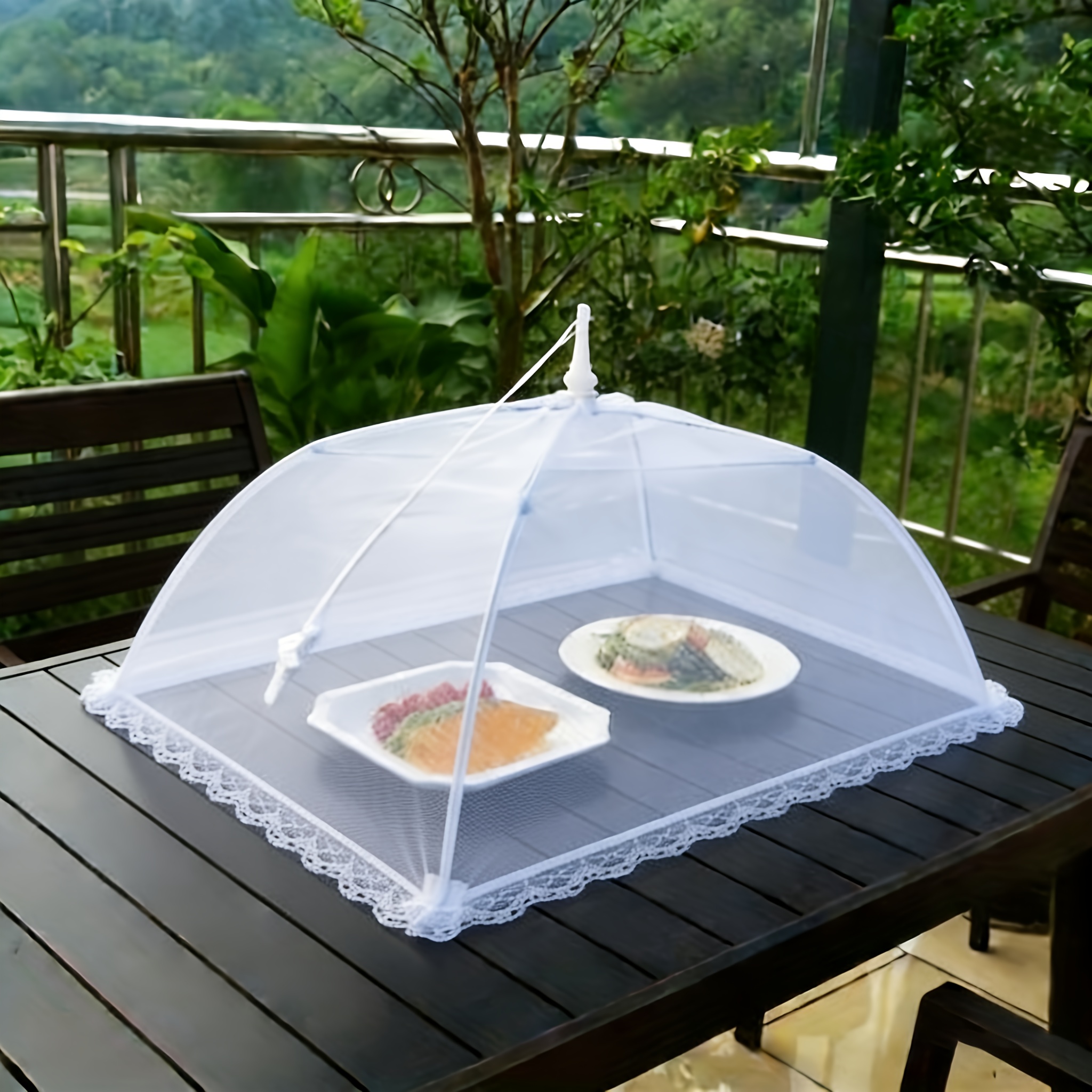 1pc large size   up white food cover collapsible and washable transparent mesh design   outdoor picnics bbq and parties food cover portable mesh food cover table cover   picnic supplies