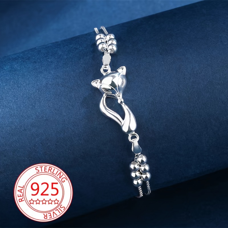 Fox Charm Bracelet for Women, 925 Sterling Silver Lightweight
