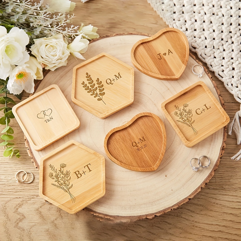 customizable wooden jewelry tray for wedding and engagement personalized ring holder gift diy wooden ring tray for couples   accessory 0