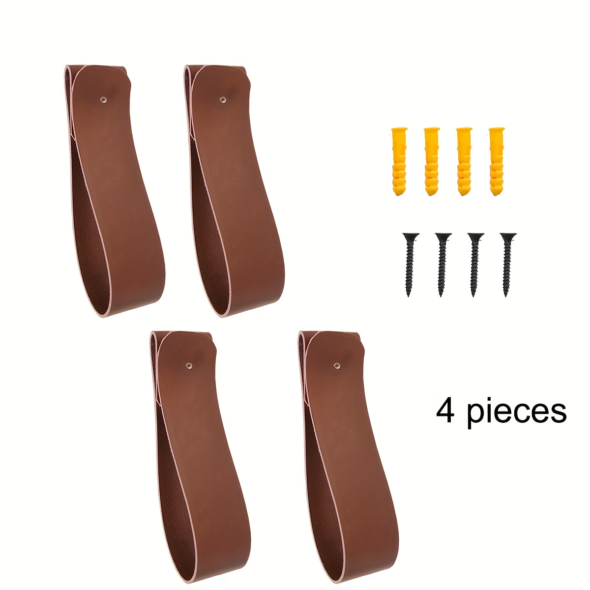 E-shop 4 Stk. Wandhaken aus PU-Leder mit Schrauben, Schlingenhaken, Leder-Gardinenstangengurte, für Badezimmer, Küche, Schlafzimmer, Aufhängeseile, zum