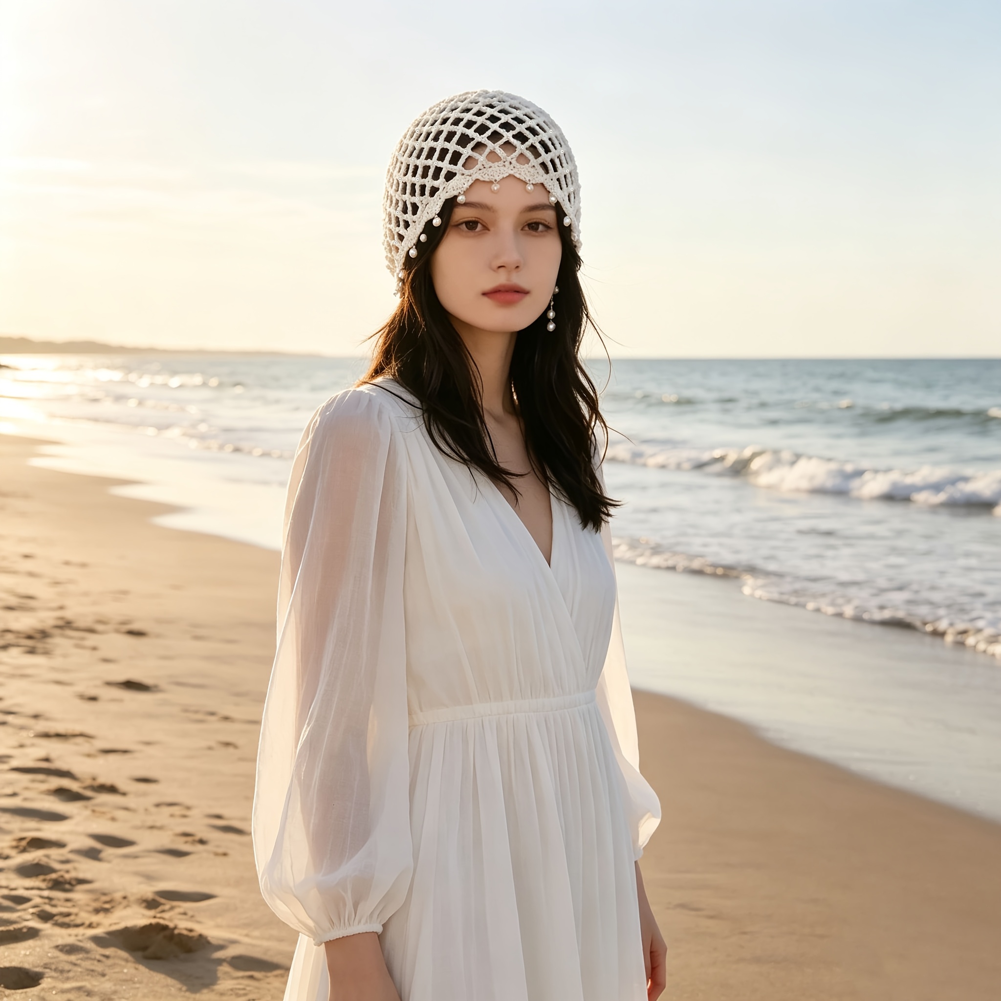 TEMU 1pc/ Sombrero de Mujer, Sombrero de Cobertura Total con Lentejuelas, Borla de Perlas y , Sombrero Bohemio Retro Étnico Hueco