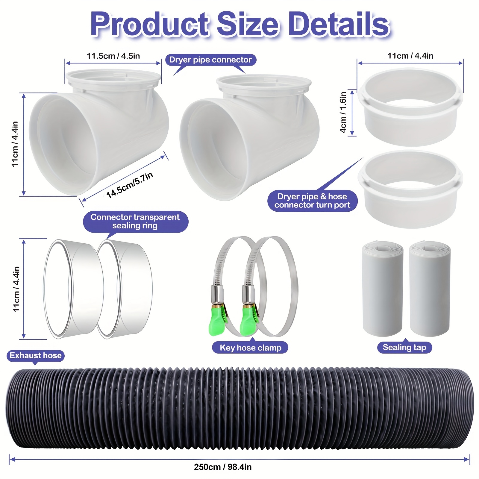 TEMU Dryer Vent Hose For Tight Space, , Dryer Hose Vent Kit, 90 Degree Dryer Vent Elbow, Dryer Vent Connector Kit, Dryer Vent Duct, Dryer Vent