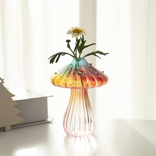 1pc new gradient four vase three mushroom glass hydroponic plant vase courtyard gardening living room decoration mini holiday gift