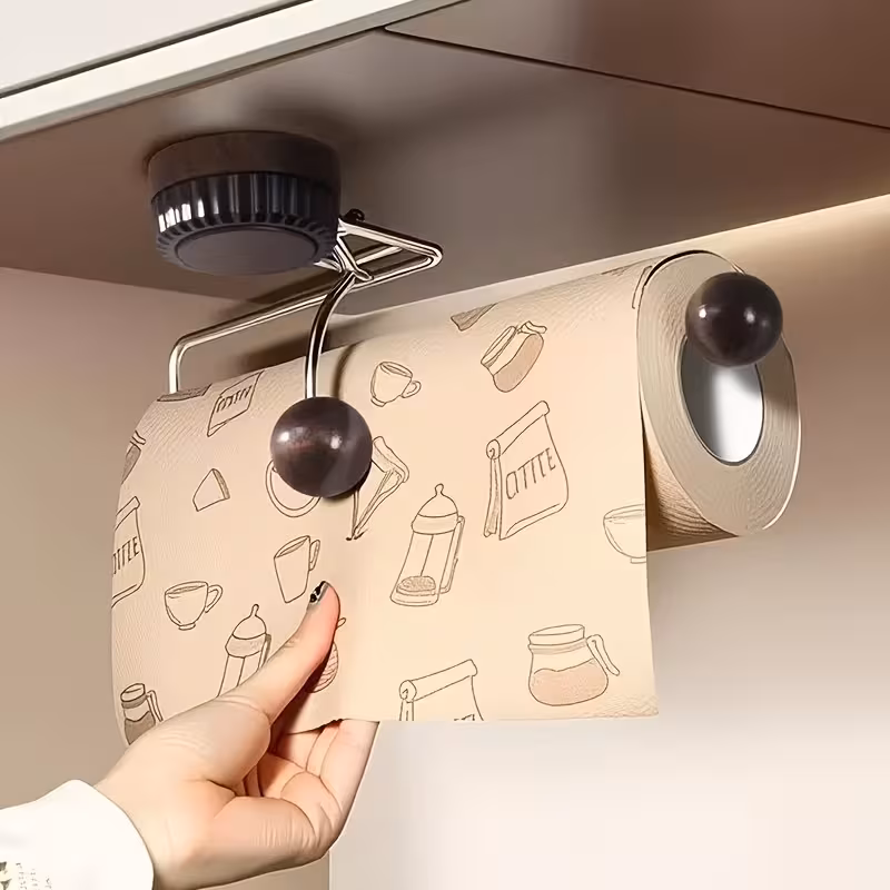 1pc suction cup wall mounted dish towel tissue holder heavy duty stainless plastic no drill rack space saving kitchen bathroom organizer for cling film napkins paper rolls white black Product details 2