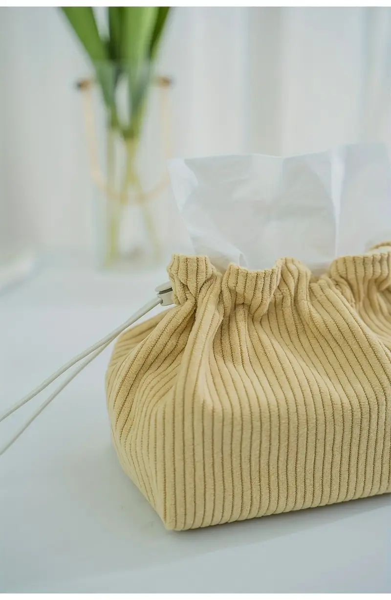 mustard yellow striped fabric tissue box holder with hanging loop durable polyester storage bag for kitchen dining room organization Product details 3