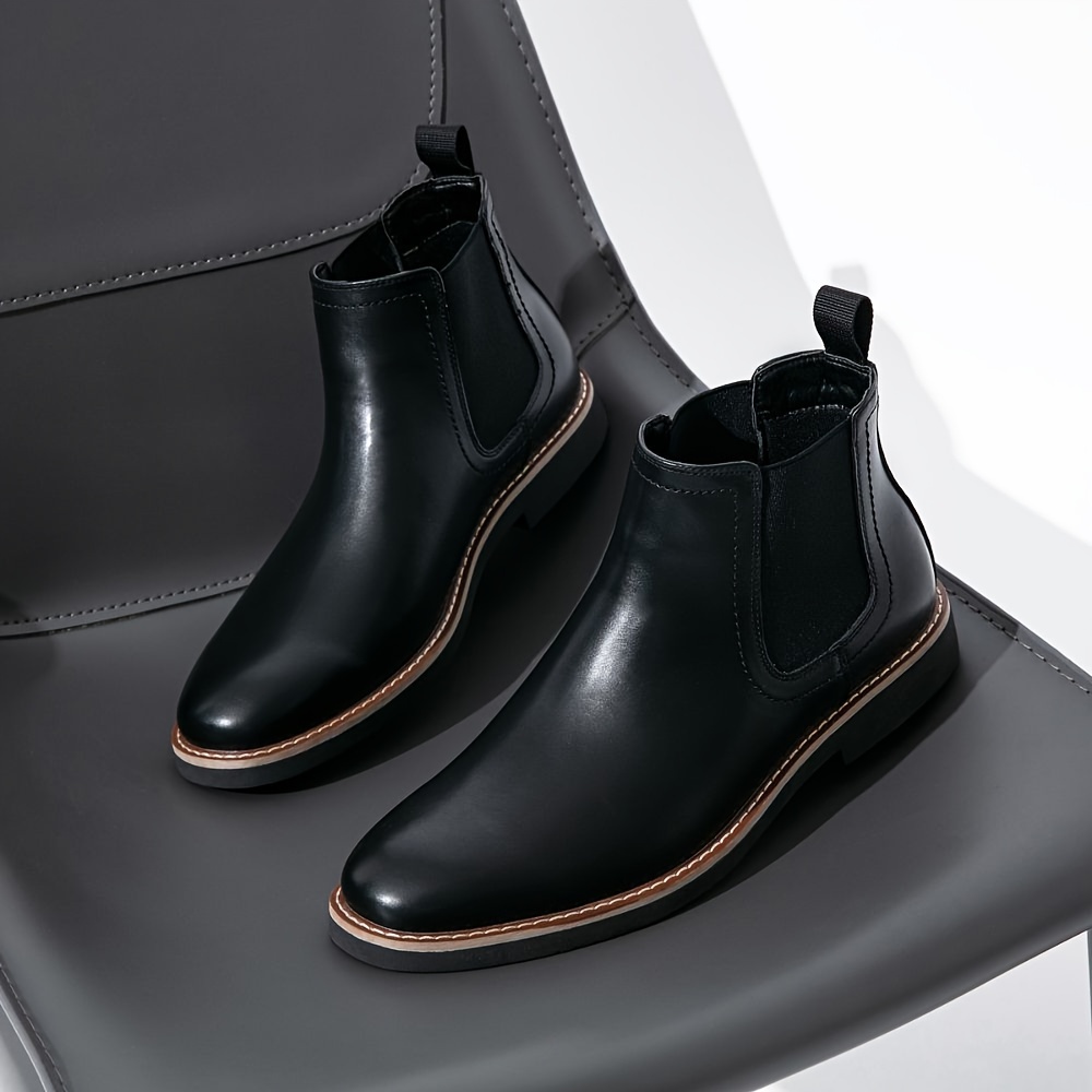 

Men's Solid Classical Chelsea Boots With Pu Leather Uppers, Men's Slip On Dress Boots For Business Occasions, Men's Office Daily Footwear