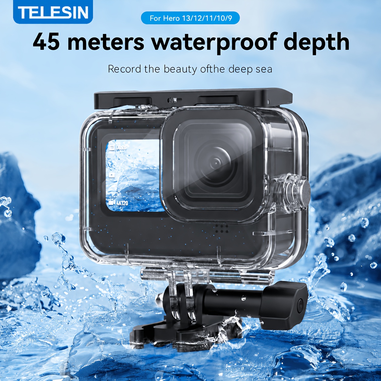 TEMU TELESIN, para GoPro Hero 13/Hero 12/Hero 11/Hero 10/Hero 9, Carcasa Submarina para Cámara de Acción, Jaula Soporta 45m/148ft, Accesorios para