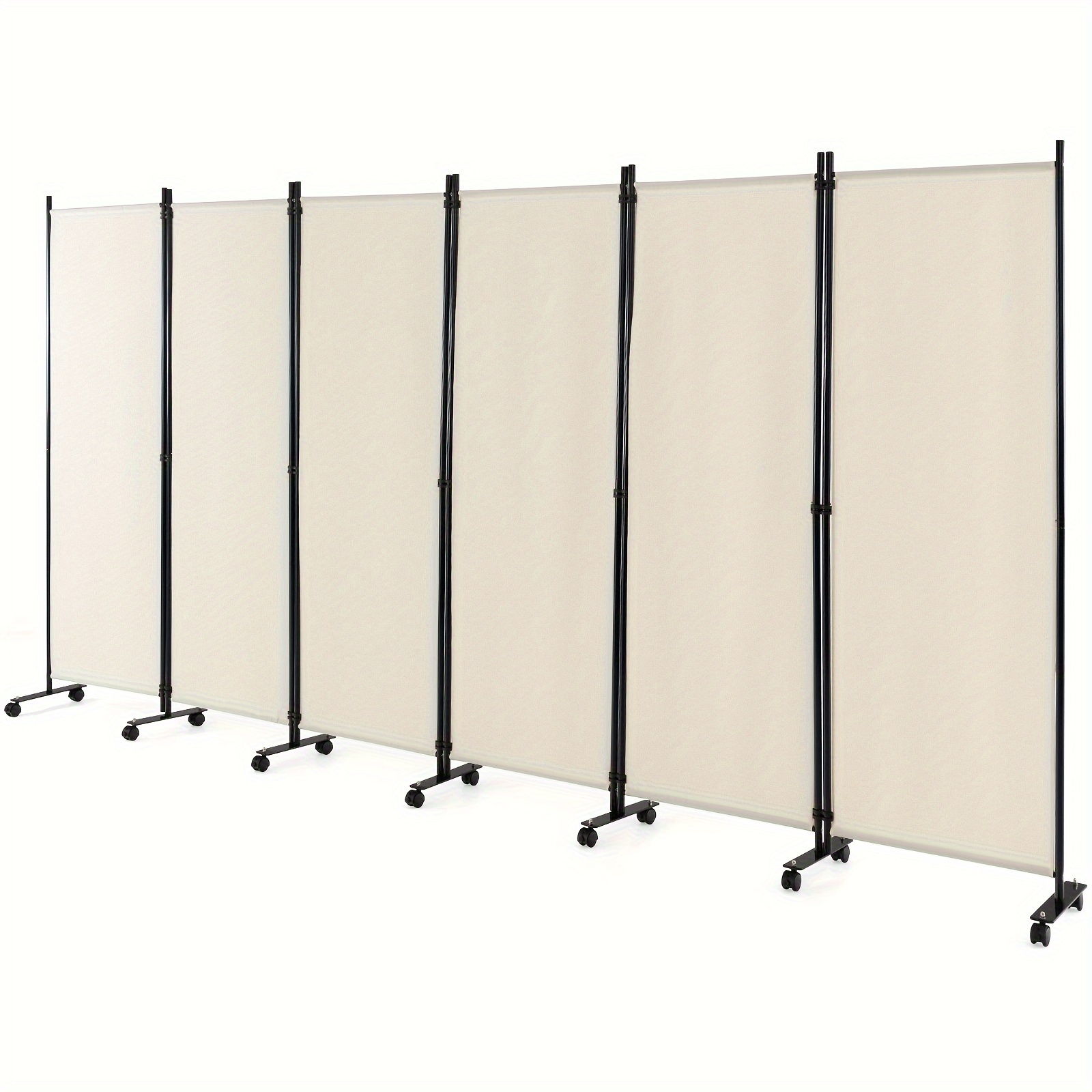 

1pc 6-panel Folding Room Divider 6ft Rolling Privacy Screen W/ Lockable Wheels White