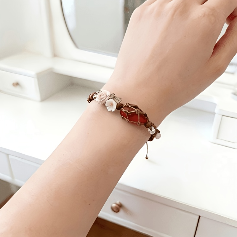 Red Crystal Flower Pendant Boho Bracelet