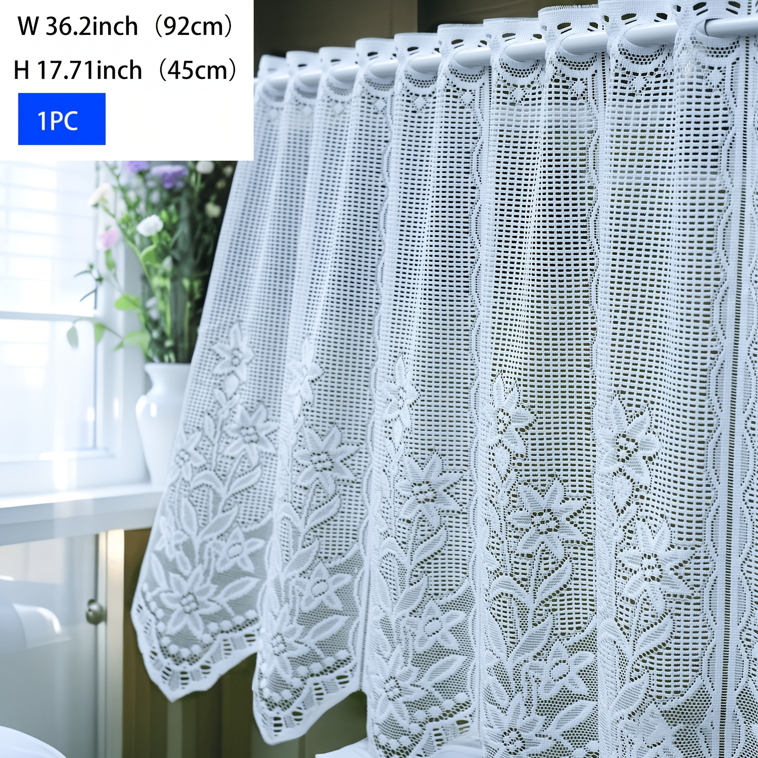 TEMU 1pc White Light-filtering Small Window Curtain Sheer Cafe Curtain, For Concealing And Beautifying Decoration, Country Style, Suitable For