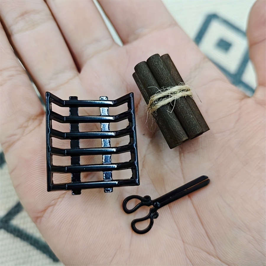 Image of Dollhouse Miniature Scene Prop Model Ornament, Mini Fireplace Scene Black Metal Firewood Rack Accessory, Miniature Home Scene Diy, A Collectible Gift For Hobbyists And Enthusiasts