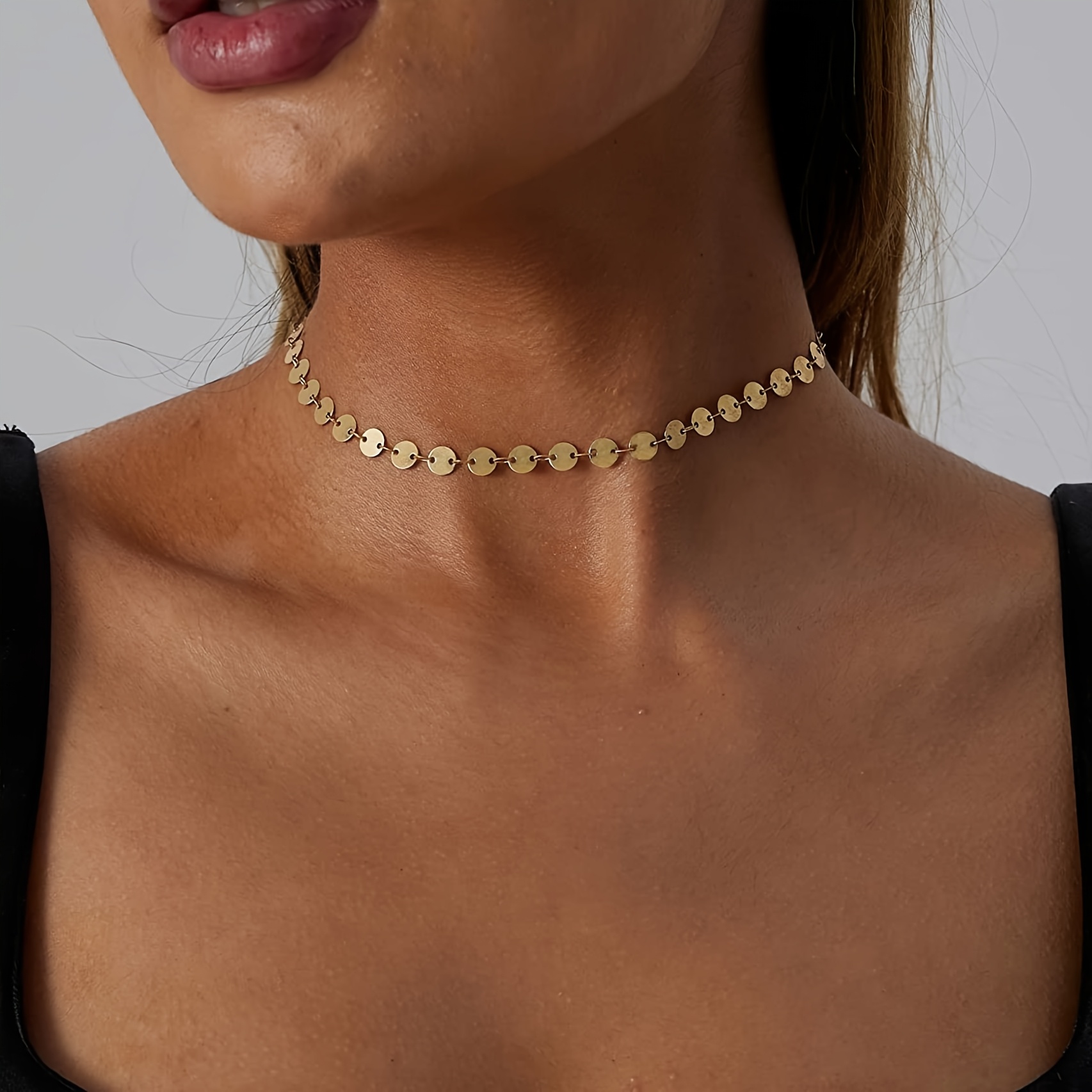 E-shop 1 Stück Damenmode Vintage Rundes Anhänger Halskette, Einfache Edelstahl Choker Kurze Halskette, für den