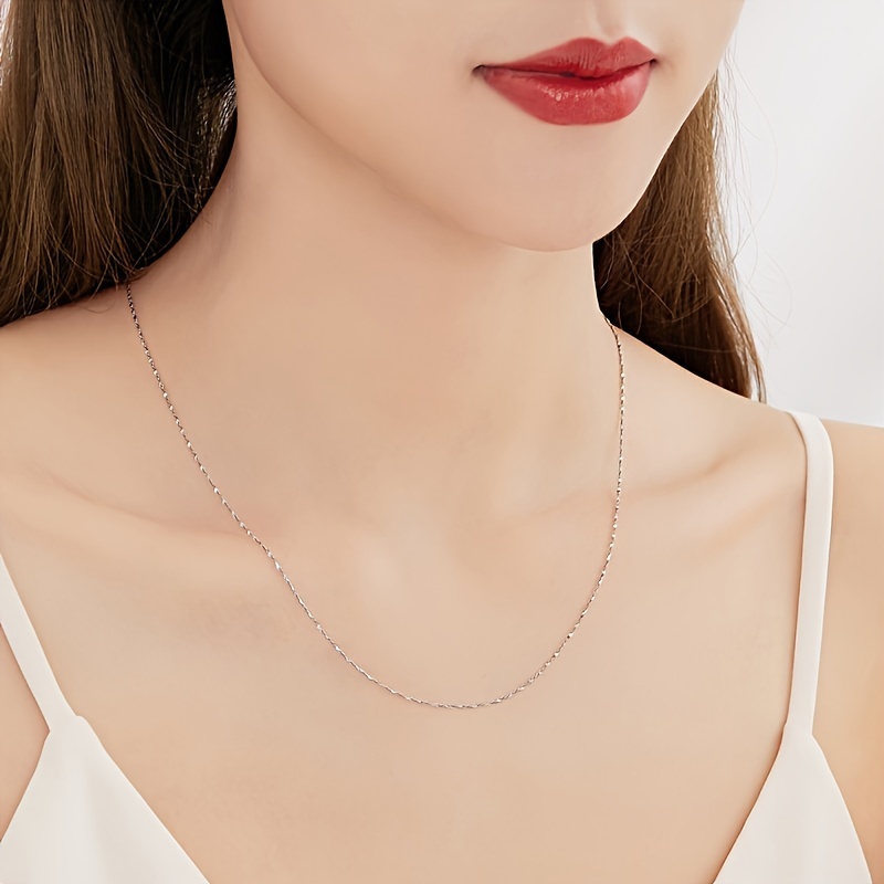 S925 Silver Delicate Necklace Sparkling Sequins Collarbone Chain