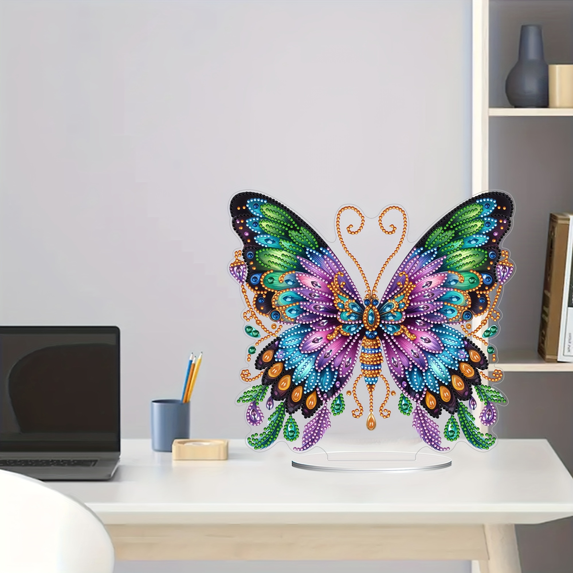 

1pc Diy Acrylic Diamond Art Painting Ornaments, Special Shape Diamond Art Marseille Products Delicate Flower Butterfly Suitable For Desk Decor Desktop Ornaments, Crafts Kits Home Decoration Gifts
