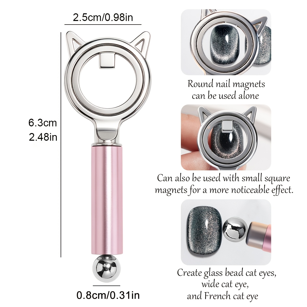 Image of Cat Ear Nail Magnet Wand Double-ended Strong Magnetic Nail Art Tool For 3d Cat Eye Gel Polish, For Glass Bead & Halo Cat Eye Effects, Multifunctional Magnet Stick For Diy Manicure
