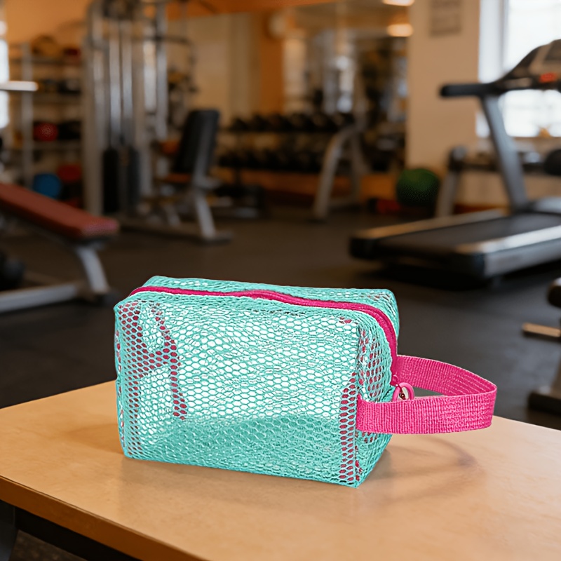 TEMU Dopamine Macaron Color Octagonal Mesh Cosmetic Bag, Portable Large-capacity Storage Pouch For Outdoor Travel And Gym, Transparent Swimming Gear