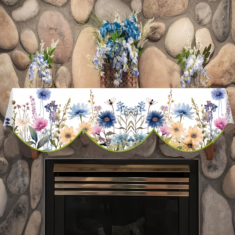 

Spring Floral Style Cape Scarf, Fireplace Cover, Table Runner - Polyester, Rectangular, Woven - Ideal For Winter Living Room Indoor Fireplace Door Window Decor, 19.6" X 78.7