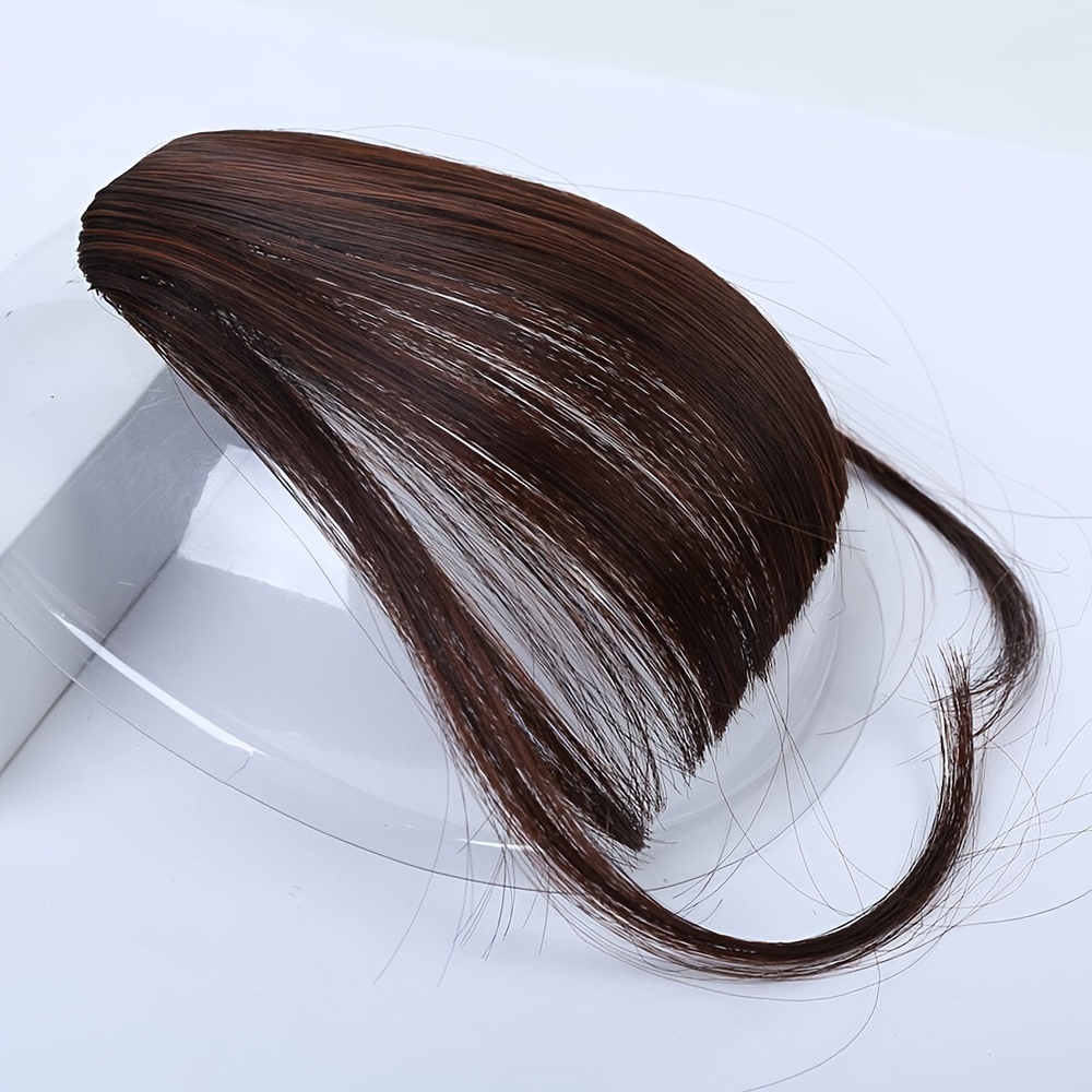 6 inch synthetic hair bangs extension for women natural looking straight hairpiece in dark brown light   high temperature fiber for daily wear parties valentines day outfits hair bun styling hair accessories details 1