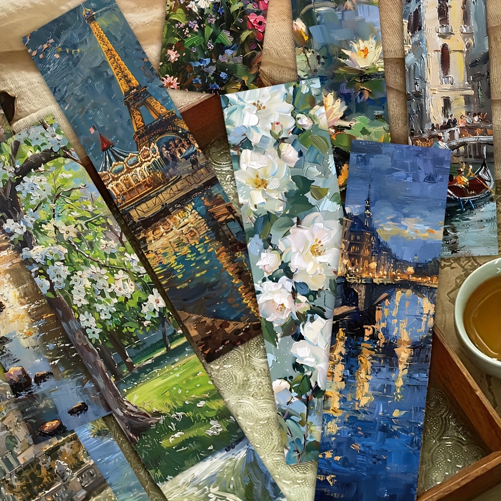 Image of 30pcs Ywwbld Artistic Landscape Bookmarks – Vibrant Oil Painting Designs, Colorful Paper Page Markers For Journals, Notebooks & , Creative Markers | Vibrant Designs | Flexible Bookmarks