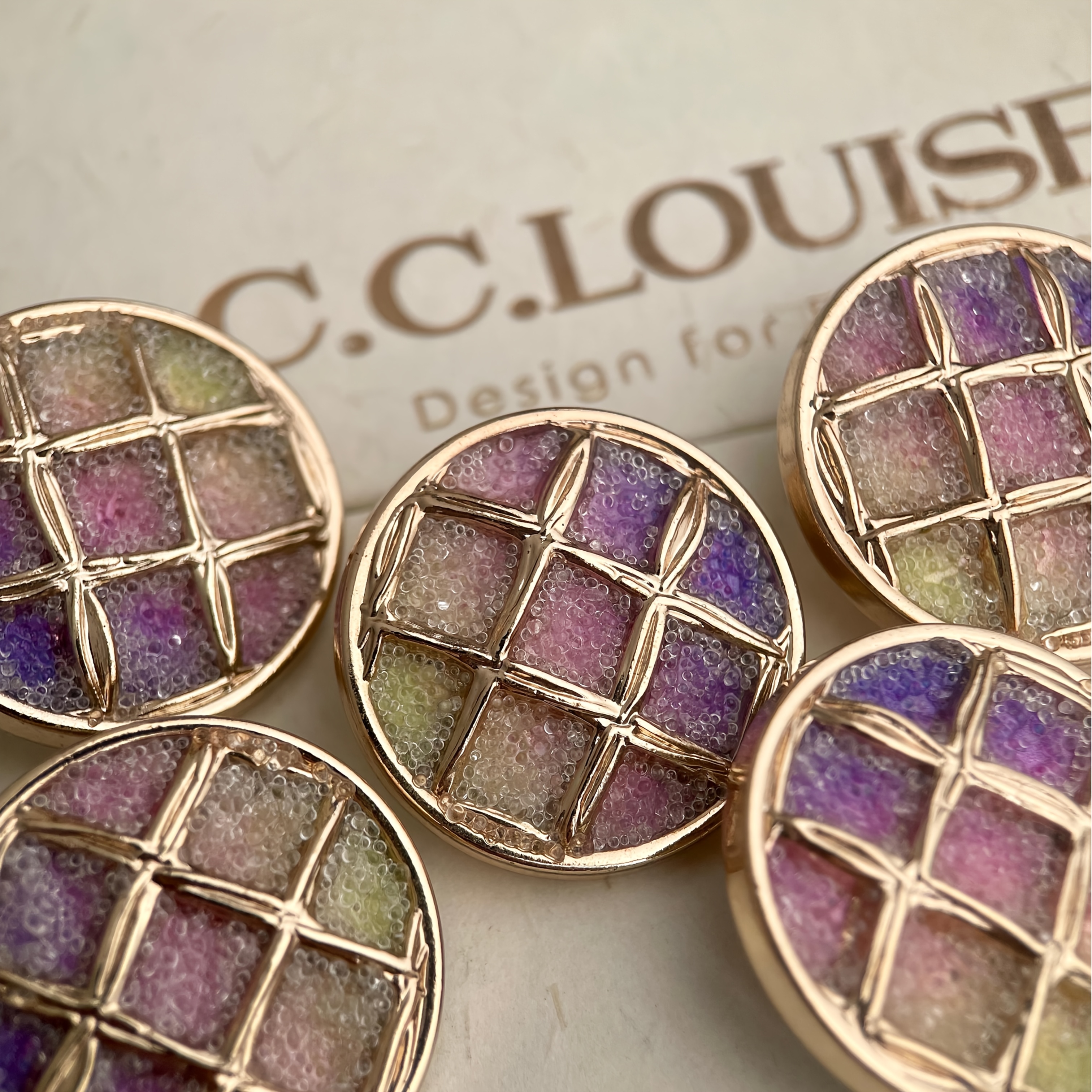 Image of 5pcs 25mm Decorative Buttons, Mesh And Gradient Purple Glow, Suitable For Trench Coats, Dresses, Bags, Hair Ties, Scarves, And Home Textile Decorations