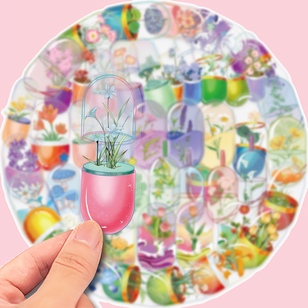 

50pcs Flower In Glass Dome Vinyl Stickers, Reusable & Waterproof, Decorating Laptops, Water Bottles, Helmets & More - , Transparent Designs