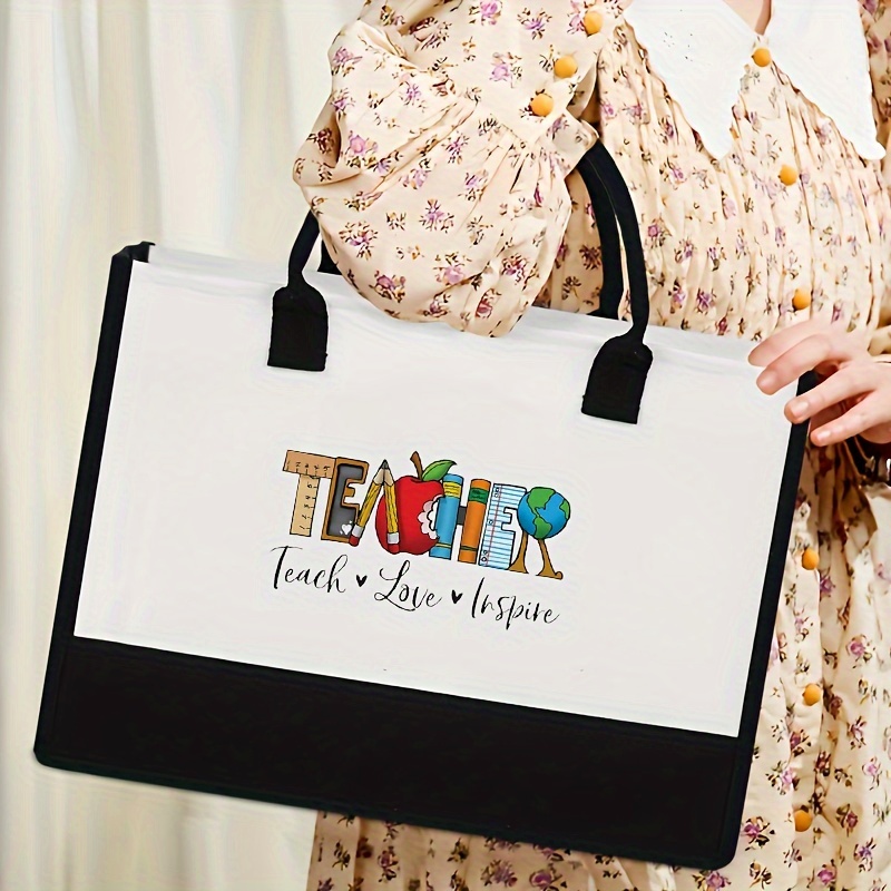 1pc Teacher Appreciation Canvas Tote &*;* *&*; Design, Durable Shoulder  Hand* for Women, Ideal for Books Shopping Essentials