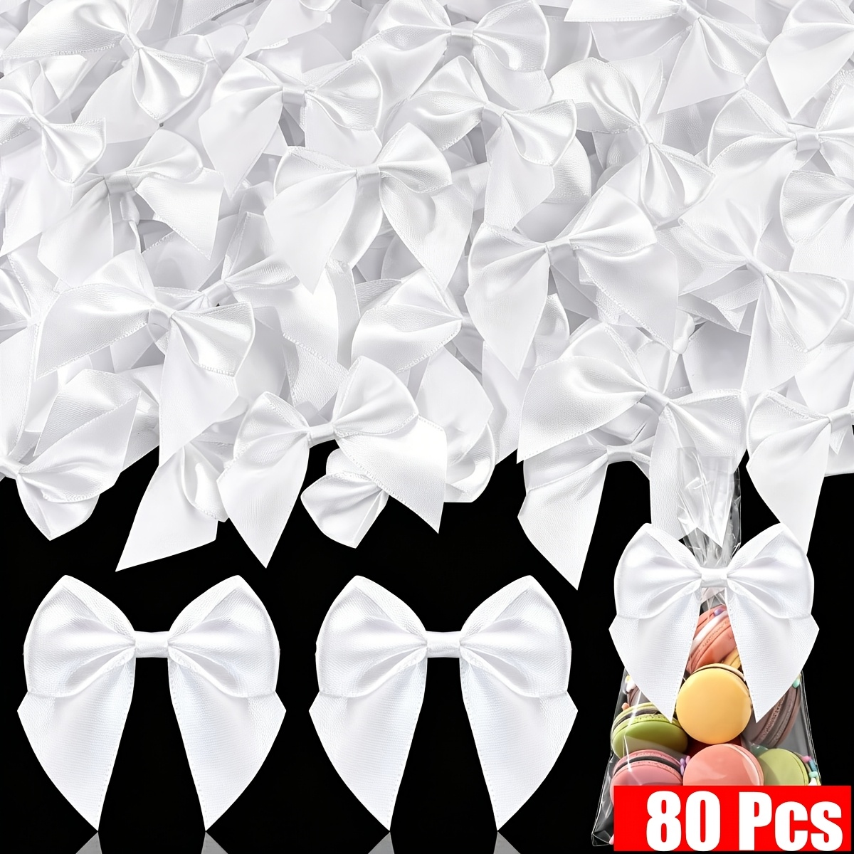 TEMU Daxi Events 80pcs Craft Supplies Black Bows, 6x6cm Satin Ribbon Bow For Clothing Ornament, Fabric Bows For Party Decor, Cute Christmas Tree Bows