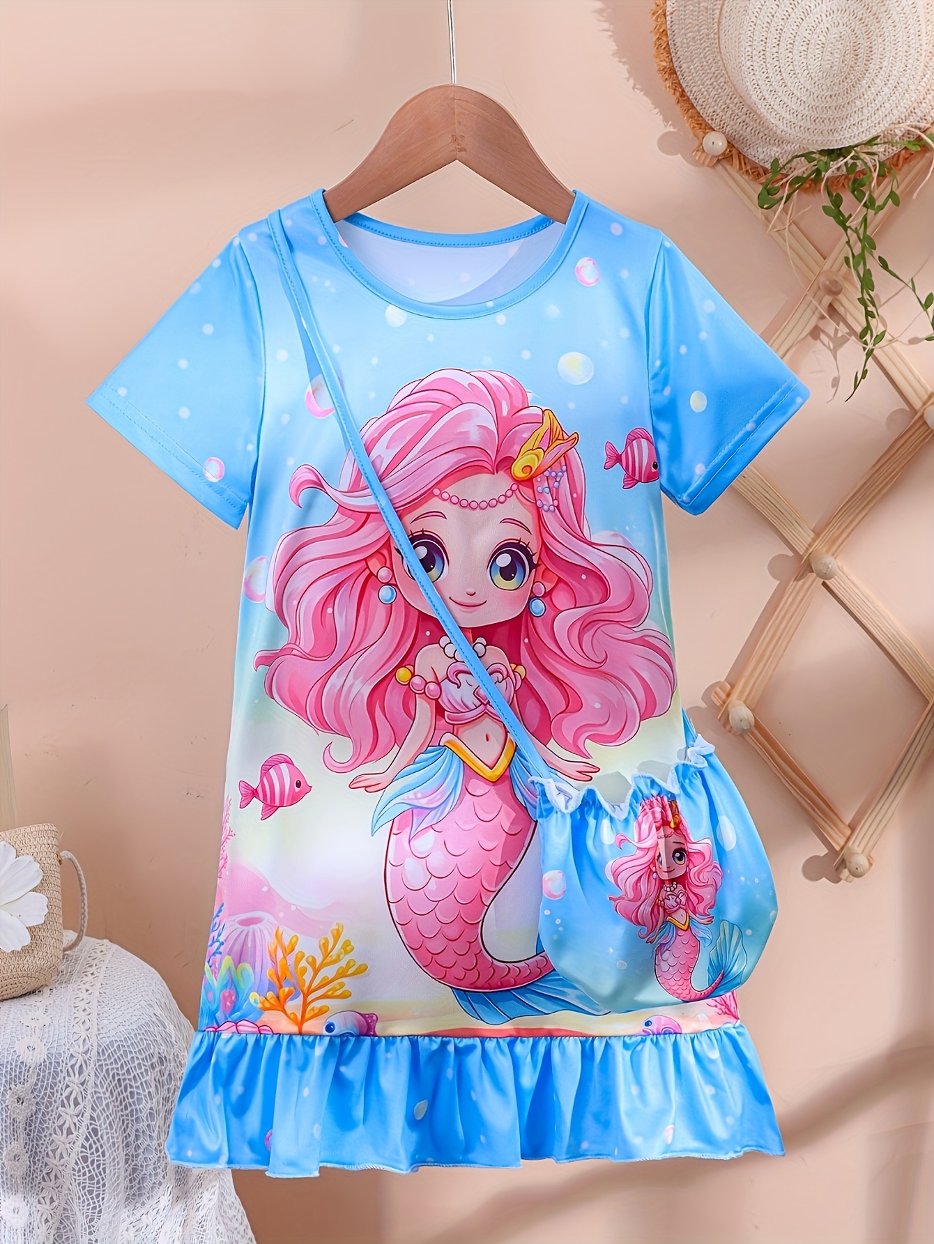 girls' summer sleeveless mermaid unicorn print dress Temu United