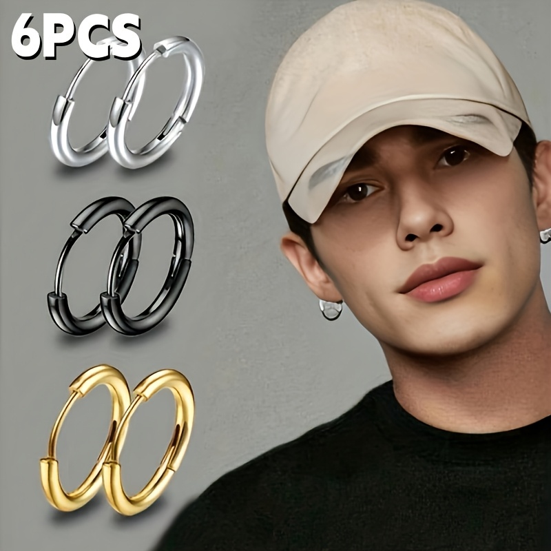 TEMU 6 Minimalist Hip Hop 304 304 304 304 304 Stainless Steel Earrings For Men And Women, Unisex Easy Round Earrings, Ornaments, Without Battery