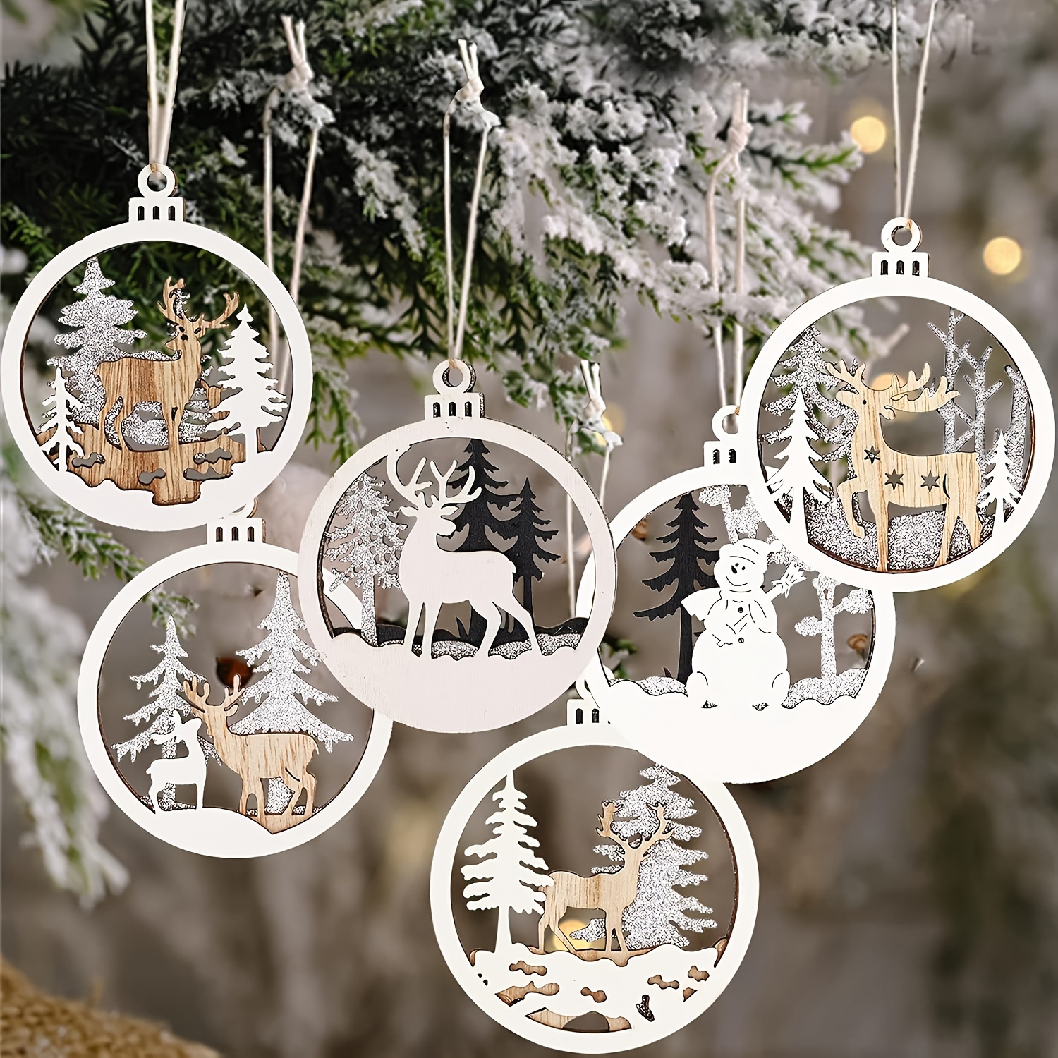 

6- Wooden Christmas Ornaments, , Decorations, Wooden Decor For Home & Kitchen, No , No Needed